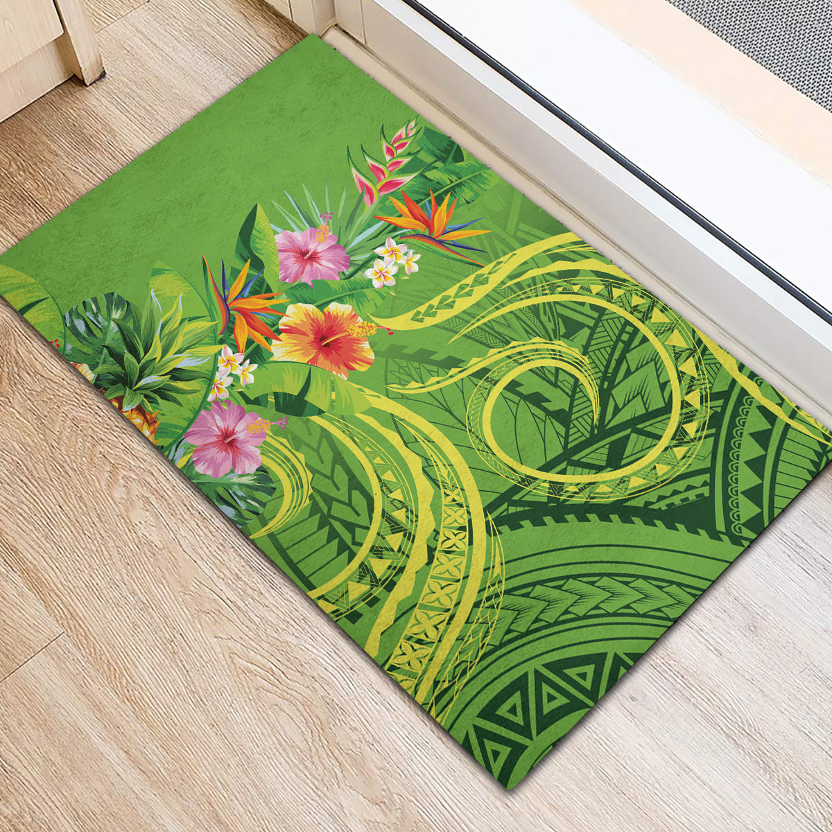 Polynesian Tribal Flower Tattoo Rubber Doormat Special Lime Green Vibe LT9 - Polynesian Pride