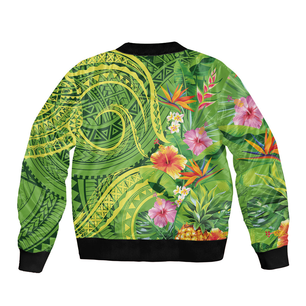 Polynesian Tribal Flower Tattoo Sleeve Zip Bomber Jacket Special Lime Green Vibe