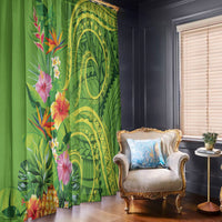 Polynesian Tribal Flower Tattoo Window Curtain Special Lime Green Vibe