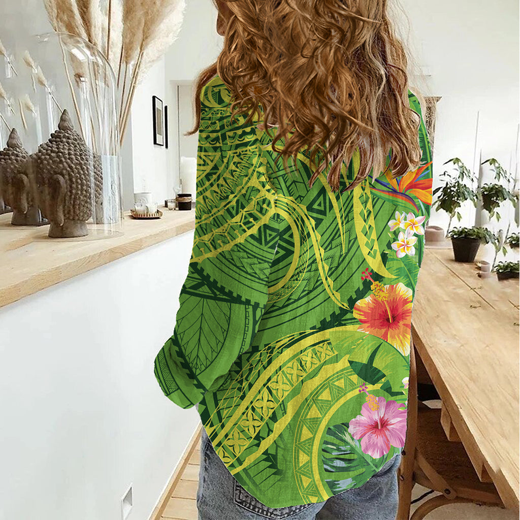 Polynesian Tribal Flower Tattoo Women Casual Shirt Special Lime Green Vibe