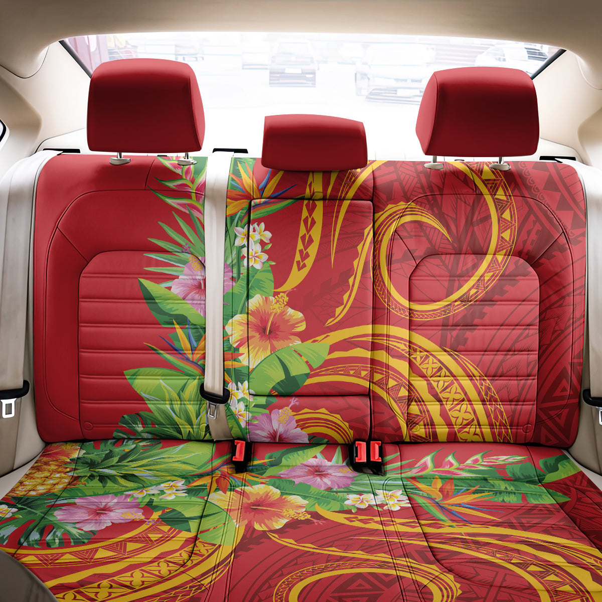 Polynesian Tribal Flower Tattoo Back Car Seat Cover Special Vermilion Vibe LT9 - Polynesian Pride