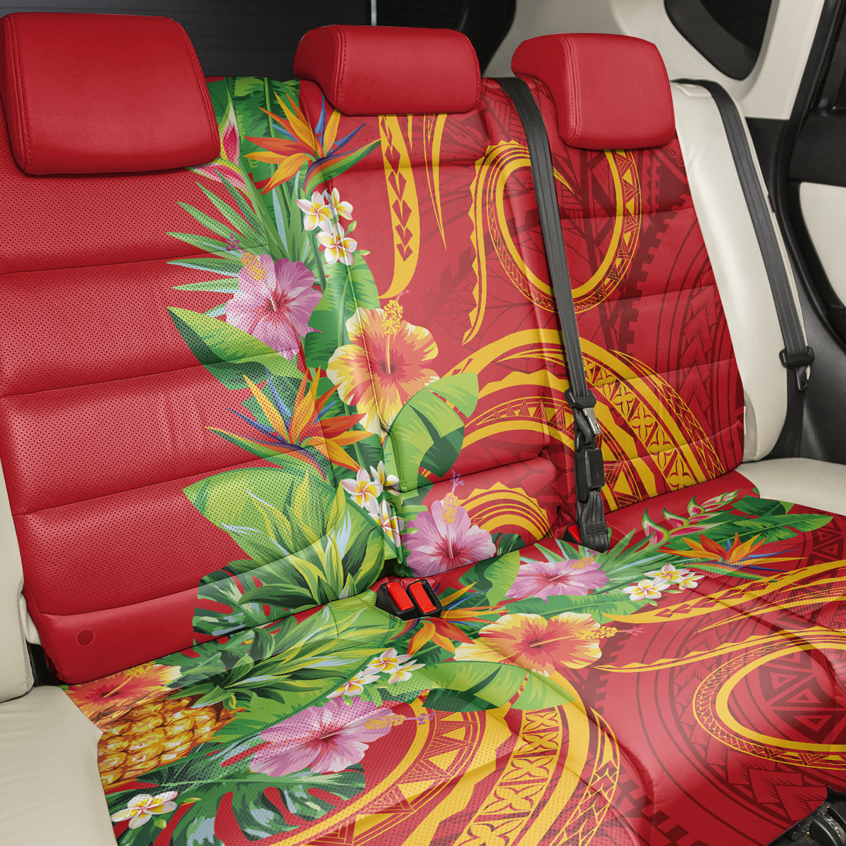 Polynesian Tribal Flower Tattoo Back Car Seat Cover Special Vermilion Vibe LT9 - Polynesian Pride