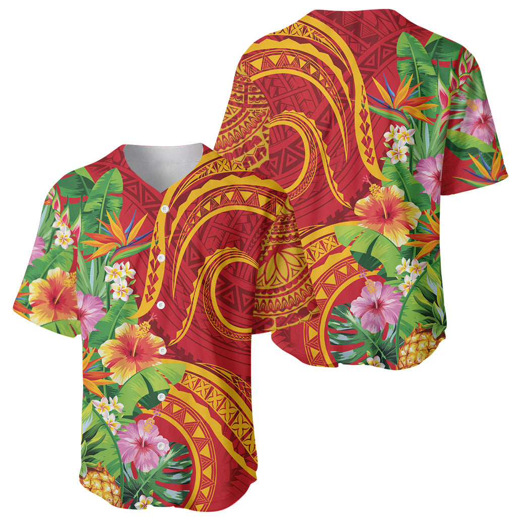 Polynesian Tribal Flower Tattoo Baseball Jersey Special Vermilion Vibe