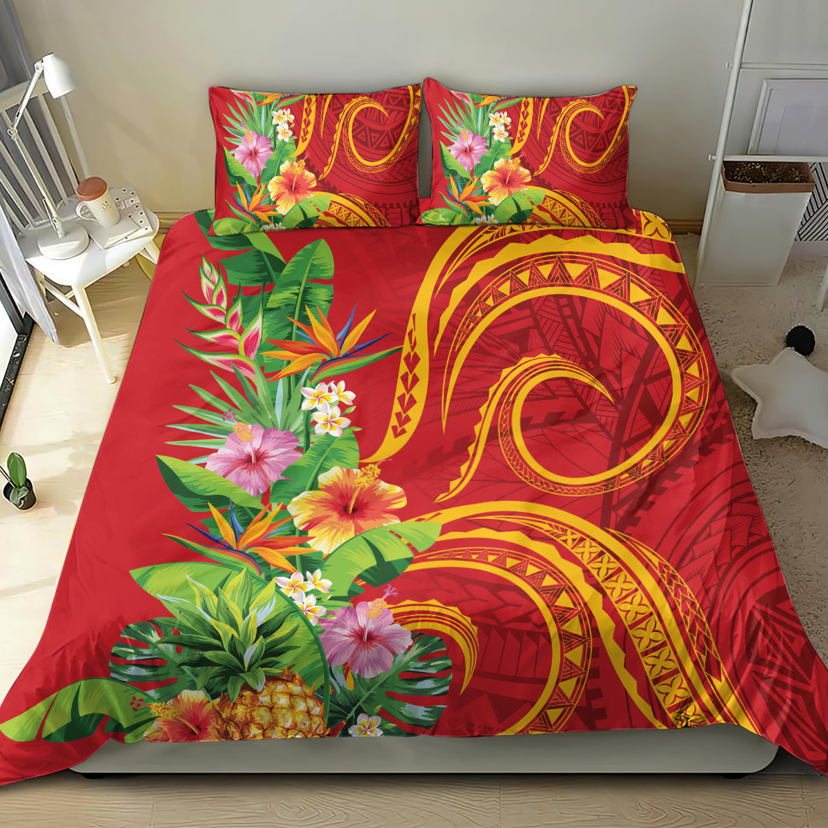 Polynesian Tribal Flower Tattoo Bedding Set Special Vermilion Vibe