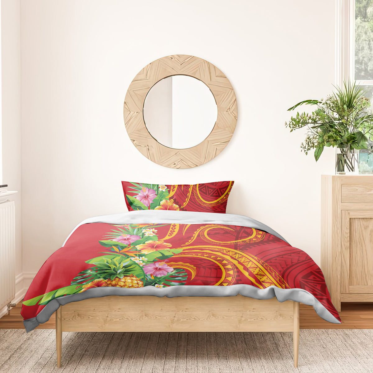 Polynesian Tribal Flower Tattoo Bedding Set Special Vermilion Vibe