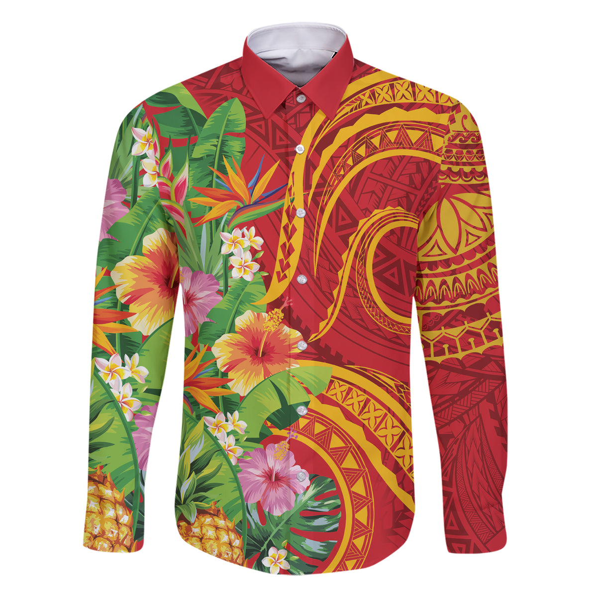 Polynesian Tribal Flower Tattoo Family Matching Short Sleeve Bodycon Dress and Hawaiian Shirt Special Vermilion Vibe