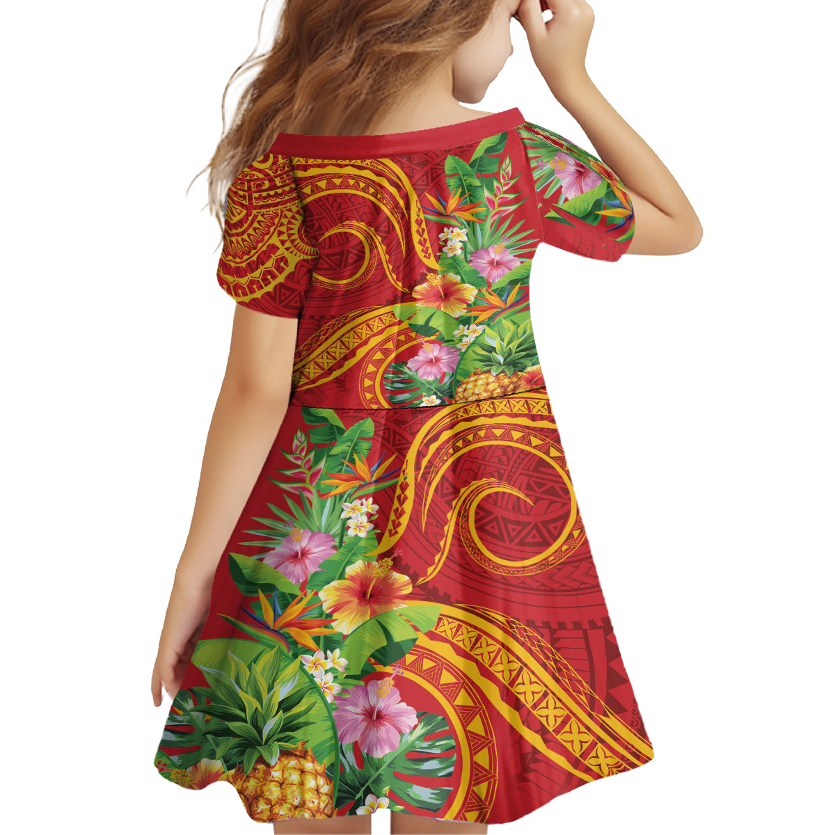 Polynesian Tribal Flower Tattoo Family Matching Tank Maxi Dress and Hawaiian Shirt Special Vermilion Vibe