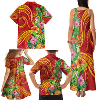 Polynesian Tribal Flower Tattoo Family Matching Tank Maxi Dress and Hawaiian Shirt Special Vermilion Vibe