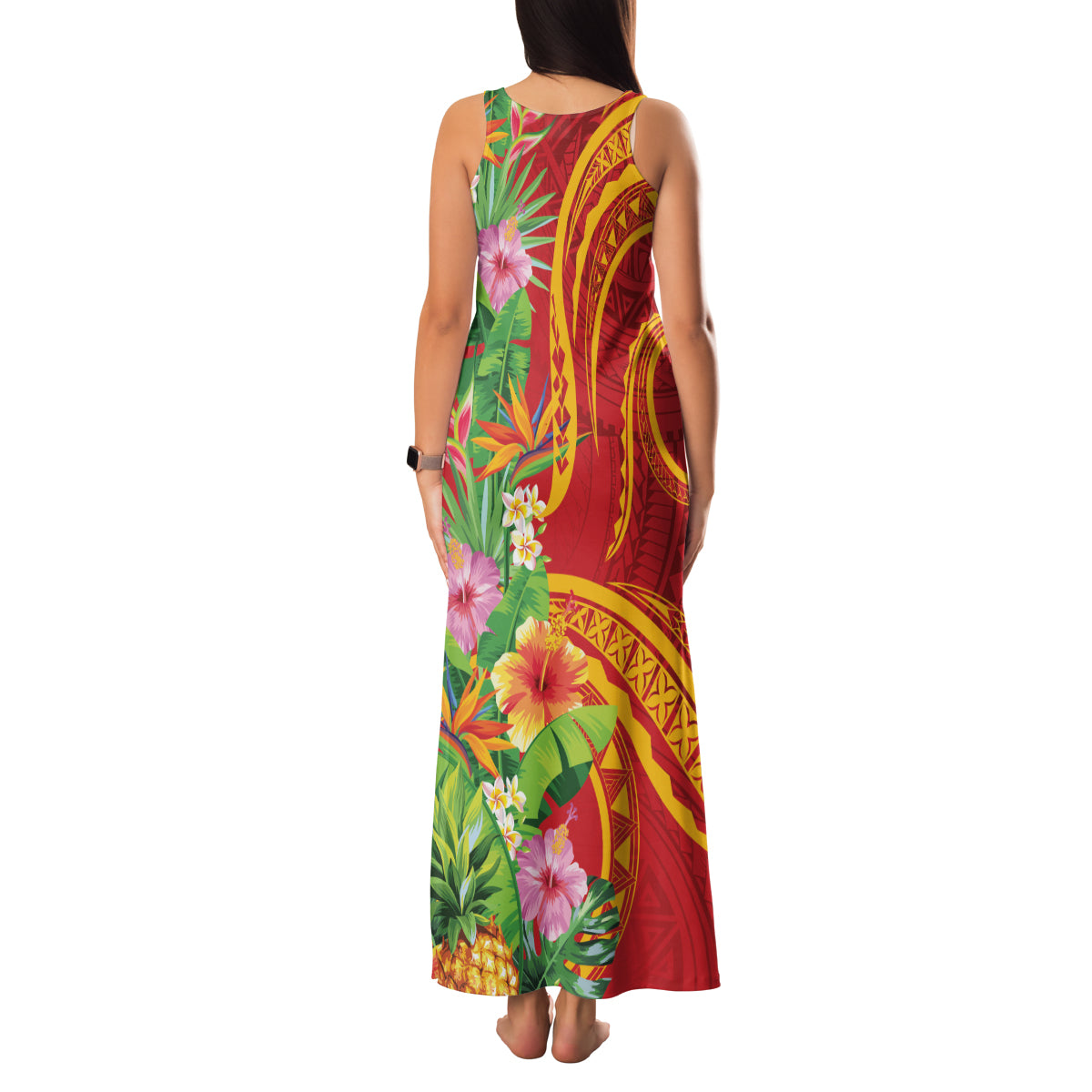 Polynesian Tribal Flower Tattoo Family Matching Tank Maxi Dress and Hawaiian Shirt Special Vermilion Vibe