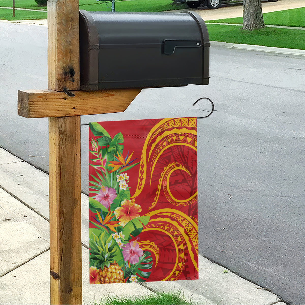 Polynesian Tribal Flower Tattoo Garden Flag Special Vermilion Vibe