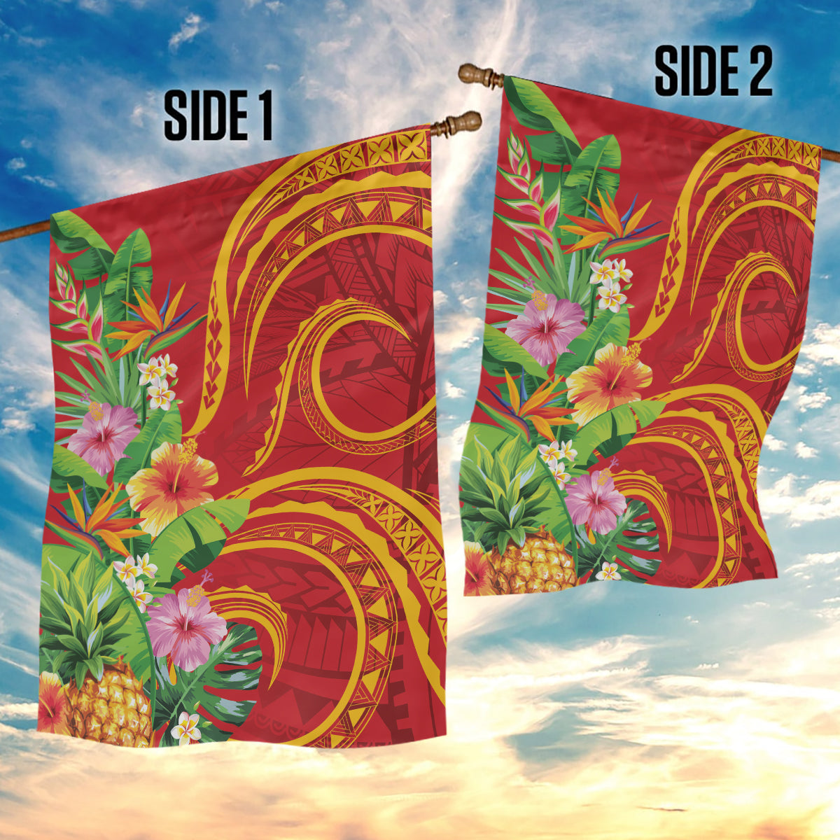 Polynesian Tribal Flower Tattoo Garden Flag Special Vermilion Vibe