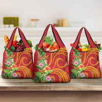 Polynesian Tribal Flower Tattoo Grocery Bag Special Vermilion Vibe