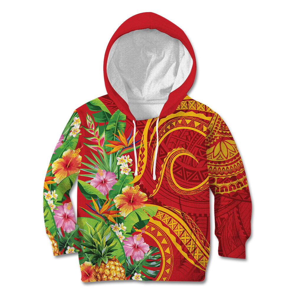 Polynesian Tribal Flower Tattoo Kid Hoodie Special Vermilion Vibe LT9 Hoodie Brownish-red - Polynesian Pride