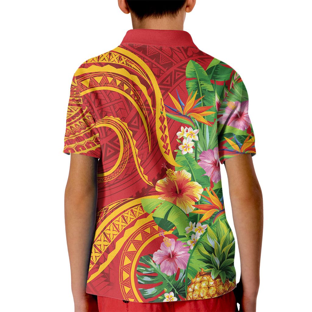 Polynesian Tribal Flower Tattoo Kid Polo Shirt Special Vermilion Vibe