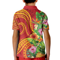 Polynesian Tribal Flower Tattoo Kid Polo Shirt Special Vermilion Vibe