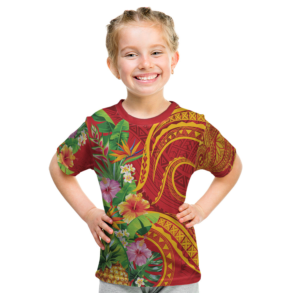 Polynesian Tribal Flower Tattoo Kid T Shirt Special Vermilion Vibe LT9 Brownish-red - Polynesian Pride
