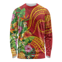 Polynesian Tribal Flower Tattoo Long Sleeve Shirt Special Vermilion Vibe LT9 Unisex Brownish-red - Polynesian Pride