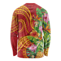 Polynesian Tribal Flower Tattoo Long Sleeve Shirt Special Vermilion Vibe LT9 - Polynesian Pride