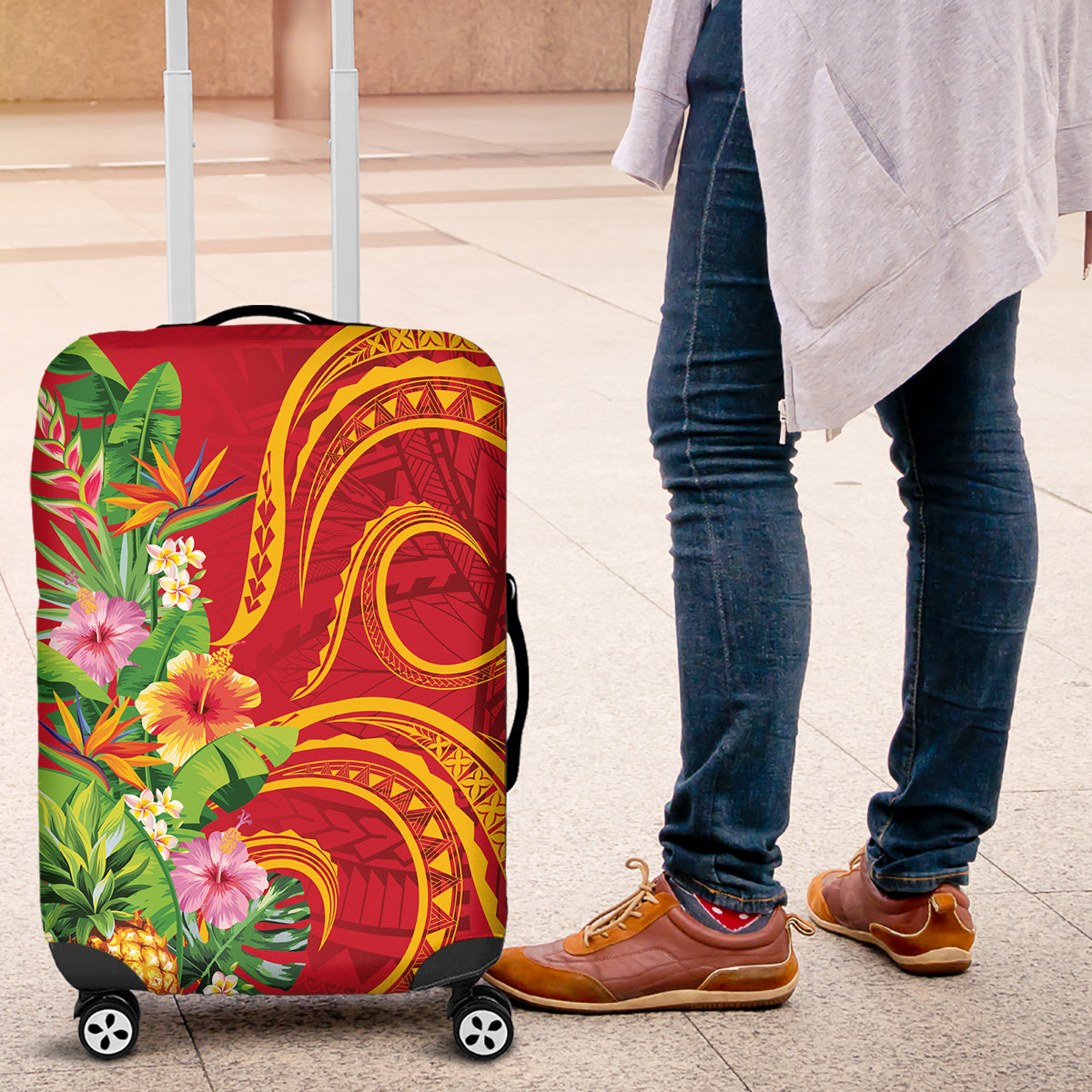 Polynesian Tribal Flower Tattoo Luggage Cover Special Vermilion Vibe LT9 Brownish-red - Polynesian Pride