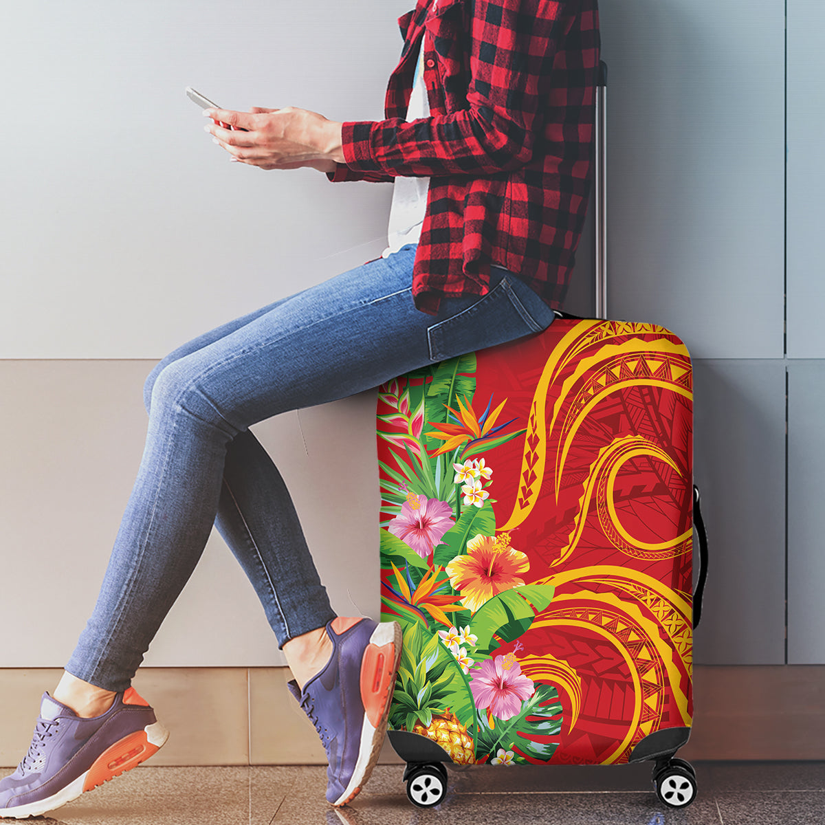 Polynesian Tribal Flower Tattoo Luggage Cover Special Vermilion Vibe LT9 - Polynesian Pride