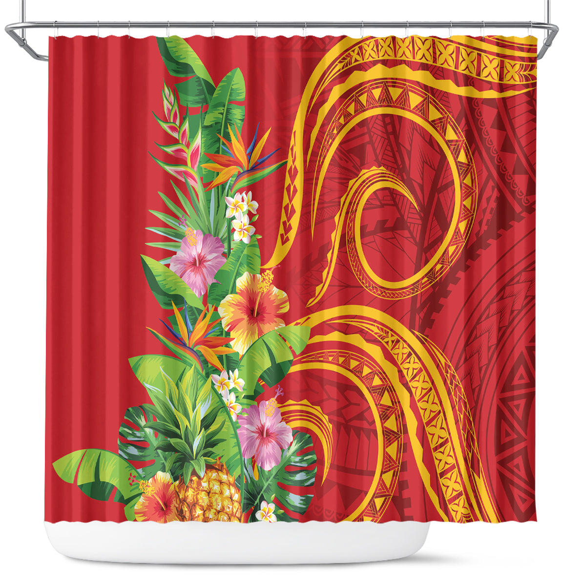 Polynesian Tribal Flower Tattoo Shower Curtain Special Vermilion Vibe LT9 Brownish-red - Polynesian Pride