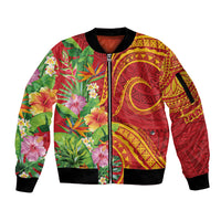 Polynesian Tribal Flower Tattoo Sleeve Zip Bomber Jacket Special Vermilion Vibe