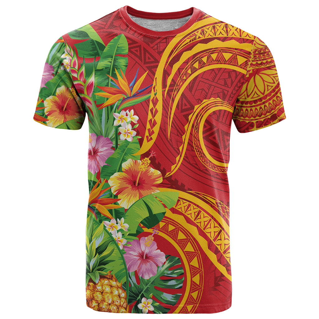 Polynesian Tribal Flower Tattoo T Shirt Special Vermilion Vibe LT9 Brownish-red - Polynesian Pride