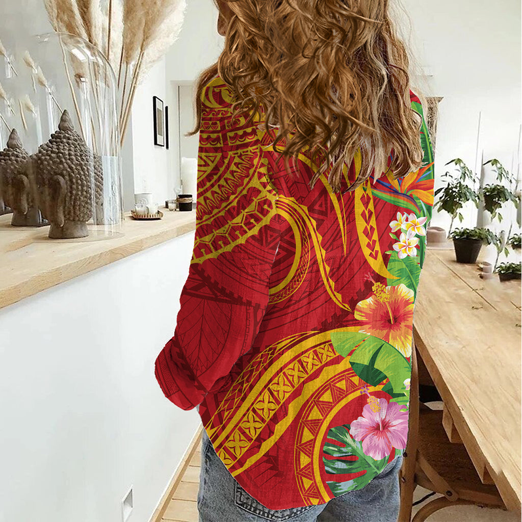 Polynesian Tribal Flower Tattoo Women Casual Shirt Special Vermilion Vibe