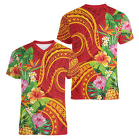 Polynesian Tribal Flower Tattoo Women V Neck T Shirt Special Vermilion Vibe