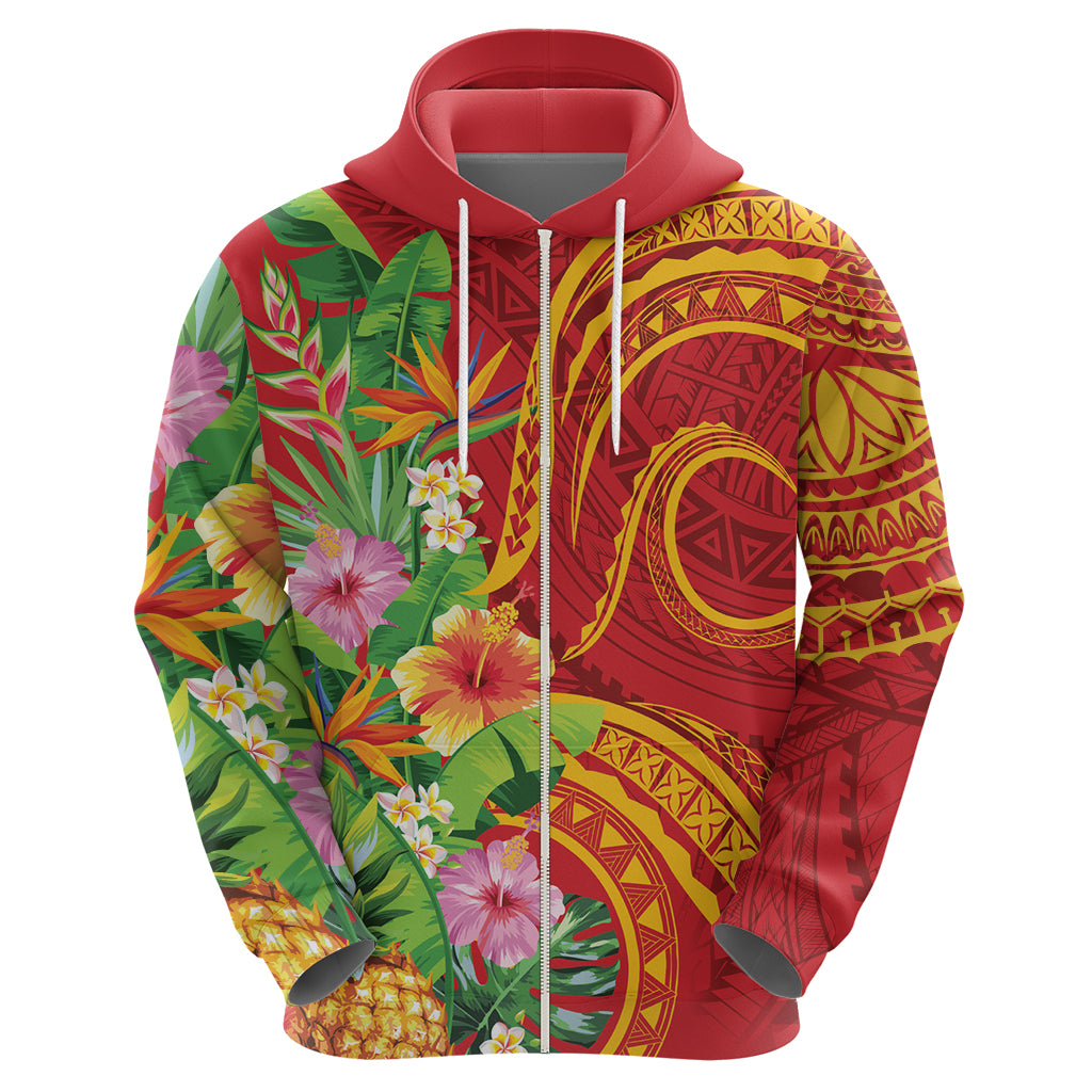 Polynesian Tribal Flower Tattoo Zip Hoodie Special Vermilion Vibe
