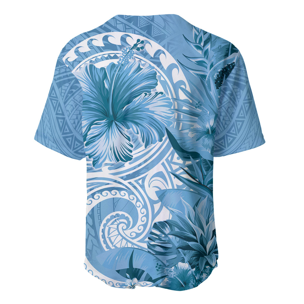 Polynesian Hibiscus Flower Tribal Baseball Jersey Blue Color