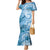 Polynesian Hibiscus Flower Tribal Family Matching Mermaid Dress and Hawaiian Shirt Blue Color