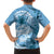 Polynesian Hibiscus Flower Tribal Family Matching Off Shoulder Short Dress and Hawaiian Shirt Blue Color