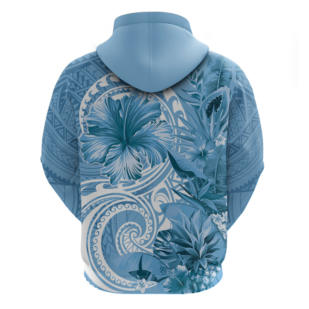 Polynesian Hibiscus Flower Tribal Hoodie Blue Color