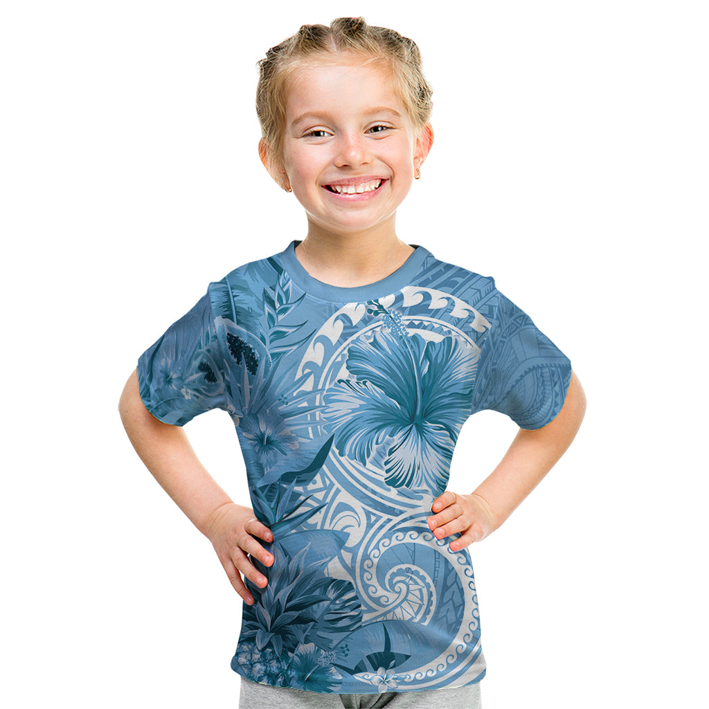 Polynesian Hibiscus Flower Tribal Kid T Shirt Blue Color LT9 Blue - Polynesian Pride
