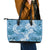 Polynesian Hibiscus Flower Tribal Leather Tote Bag Blue Color