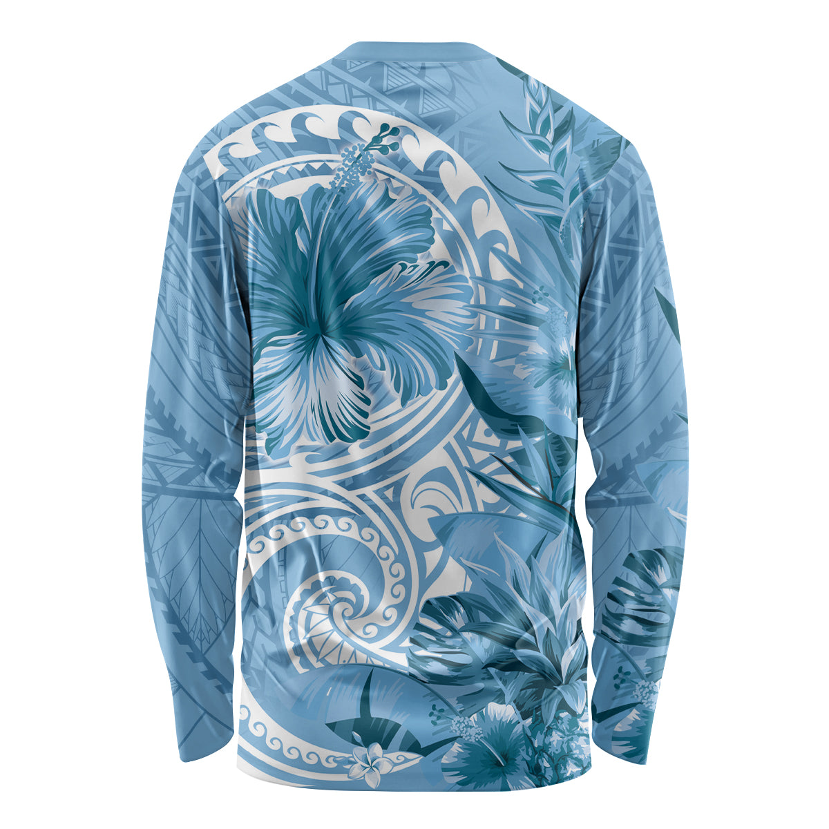 Polynesian Hibiscus Flower Tribal Long Sleeve Shirt Blue Color LT9 - Polynesian Pride