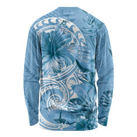 Polynesian Hibiscus Flower Tribal Long Sleeve Shirt Blue Color LT9 - Polynesian Pride