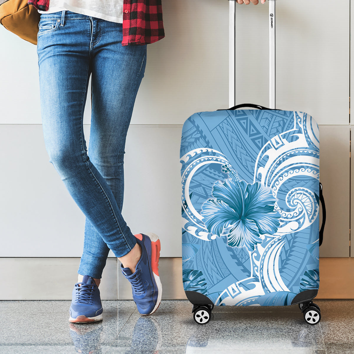 Polynesian Hibiscus Flower Tribal Luggage Cover Blue Color LT9 - Polynesian Pride