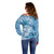 Polynesian Hibiscus Flower Tribal Off Shoulder Sweater Blue Color