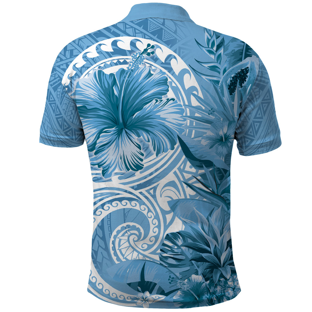 Polynesian Hibiscus Flower Tribal Polo Shirt Blue Color