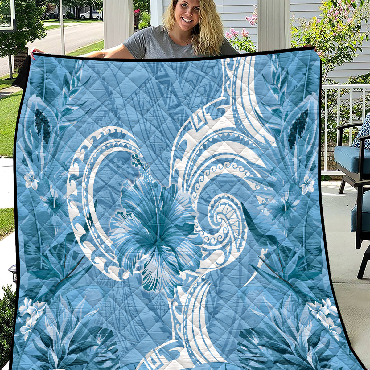 Polynesian Hibiscus Flower Tribal Quilt Blue Color LT9 Blue - Polynesian Pride