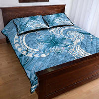Polynesian Hibiscus Flower Tribal Quilt Bed Set Blue Color
