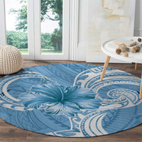 Polynesian Hibiscus Flower Tribal Round Carpet Blue Color LT9 - Polynesian Pride