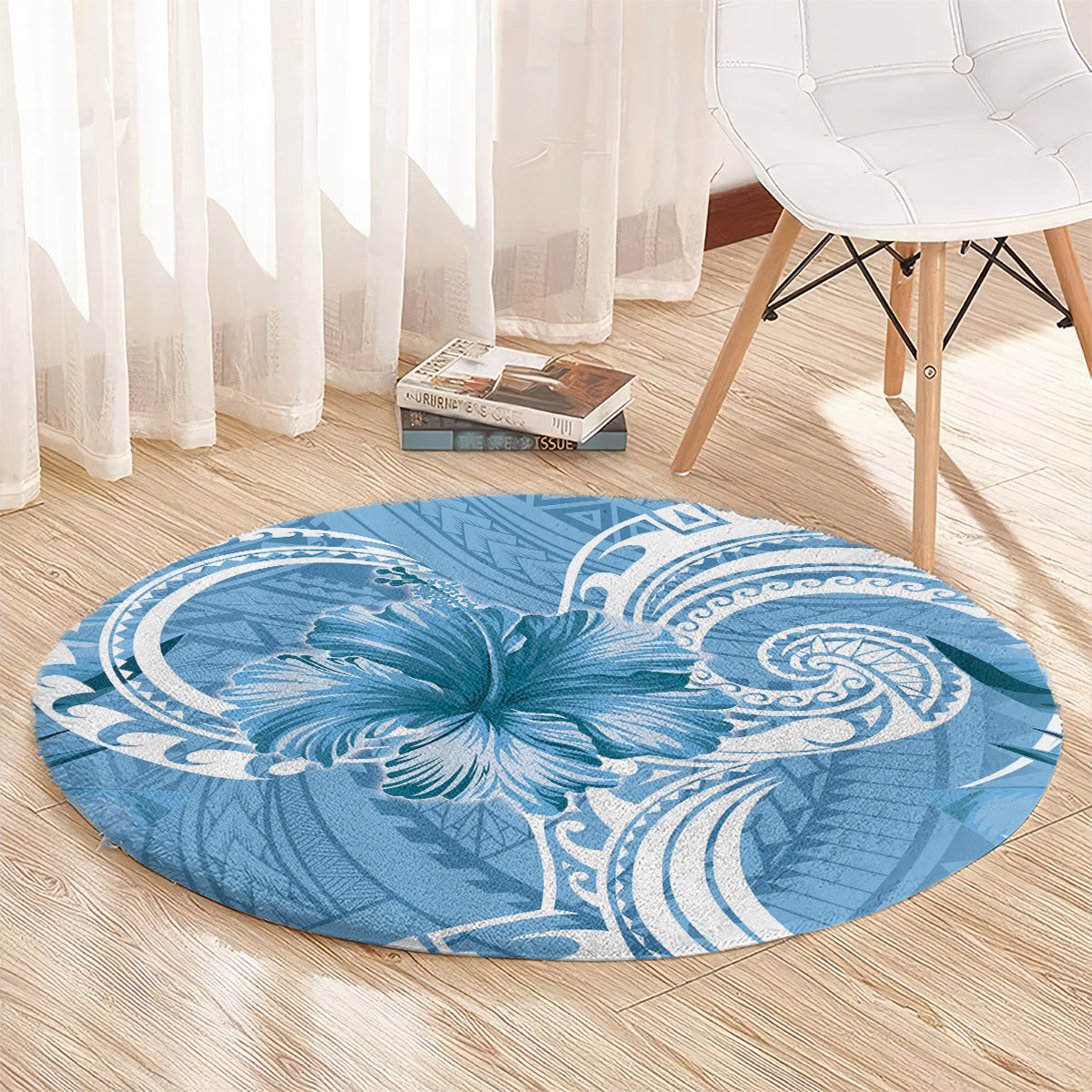 Polynesian Hibiscus Flower Tribal Round Carpet Blue Color LT9 - Polynesian Pride