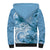 Polynesian Hibiscus Flower Tribal Sherpa Hoodie Blue Color