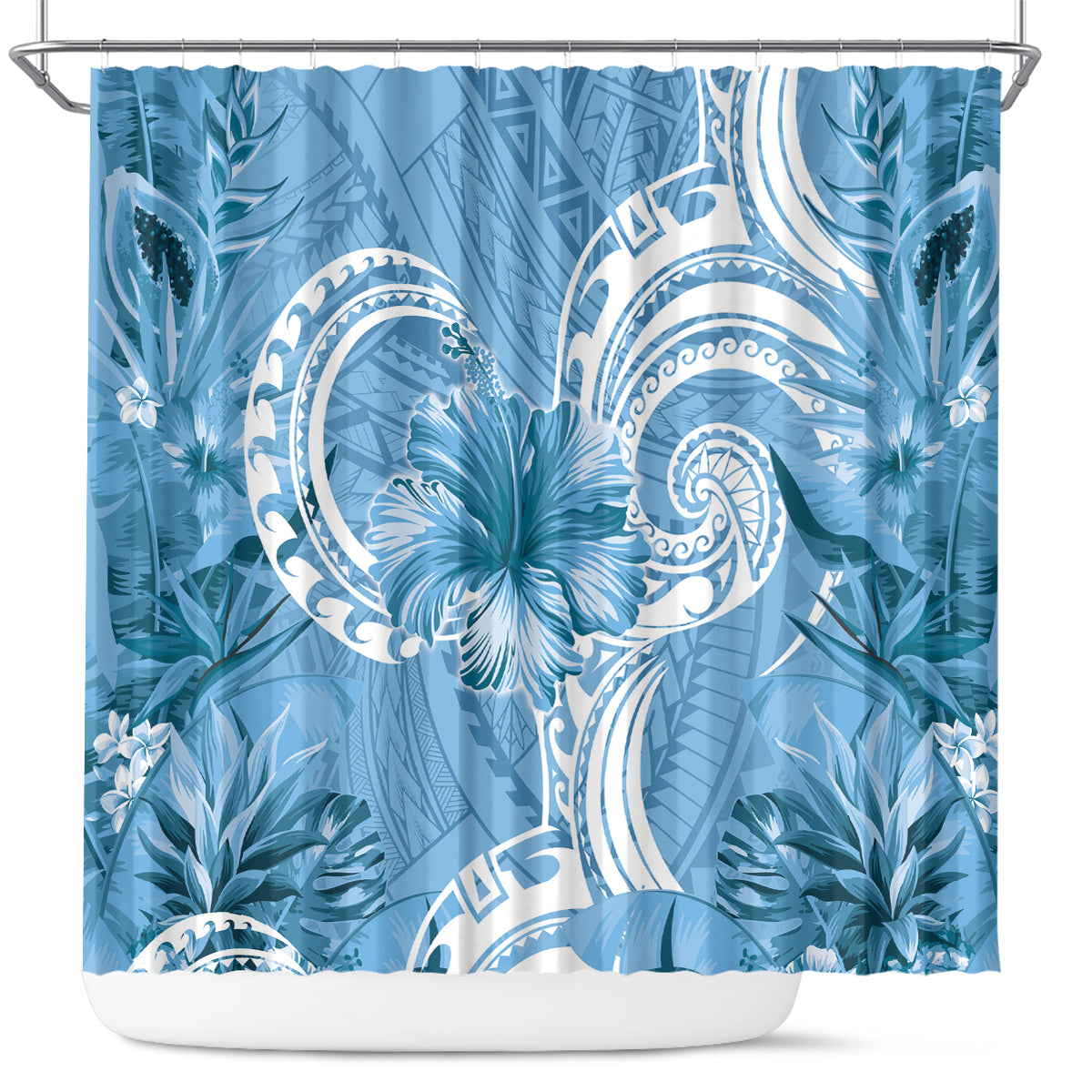 Polynesian Hibiscus Flower Tribal Shower Curtain Blue Color LT9 Blue - Polynesian Pride