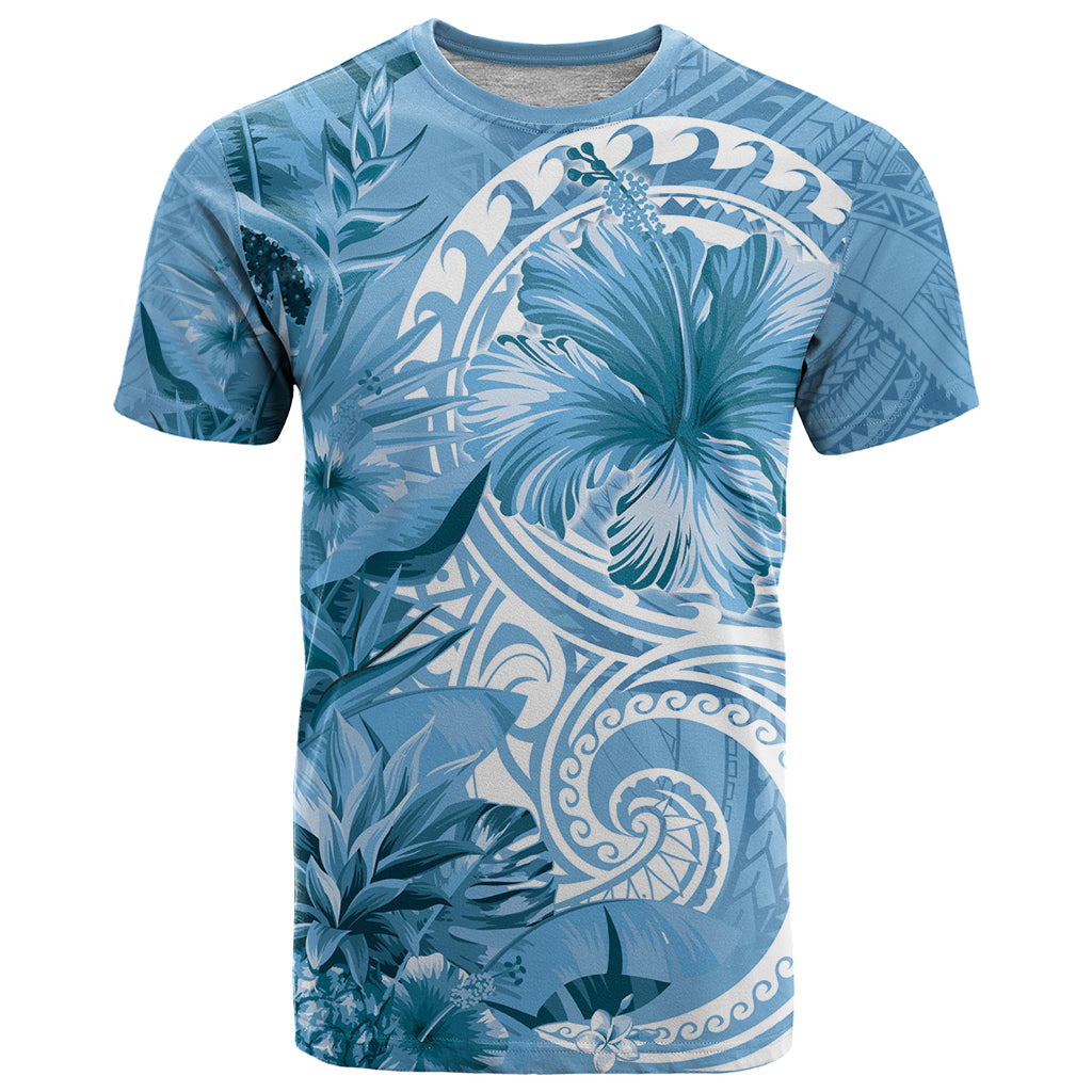 Polynesian Hibiscus Flower Tribal T Shirt Blue Color LT9 Blue - Polynesian Pride