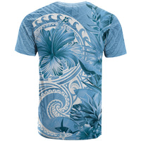 Polynesian Hibiscus Flower Tribal T Shirt Blue Color