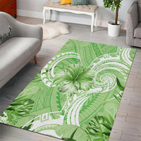 Polynesian Hibiscus Flower Tribal Area Rug Lime Green Color